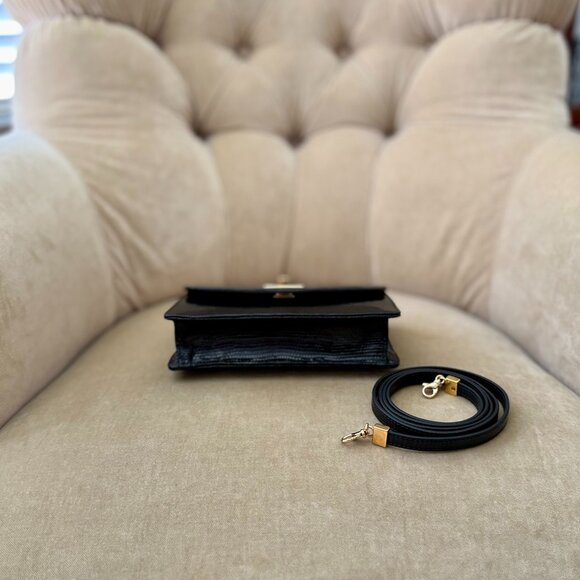 Auth. SUAREZ Italy Genuine Karung Lizard Black MINAUDIÈRE Bag - Picture 4 of 6